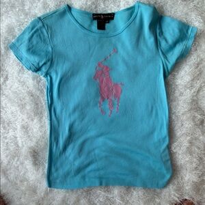 Ralph Lauren BLACK LABEL Polo Player Tee - Aqua with Pink Logo SLIM FIT